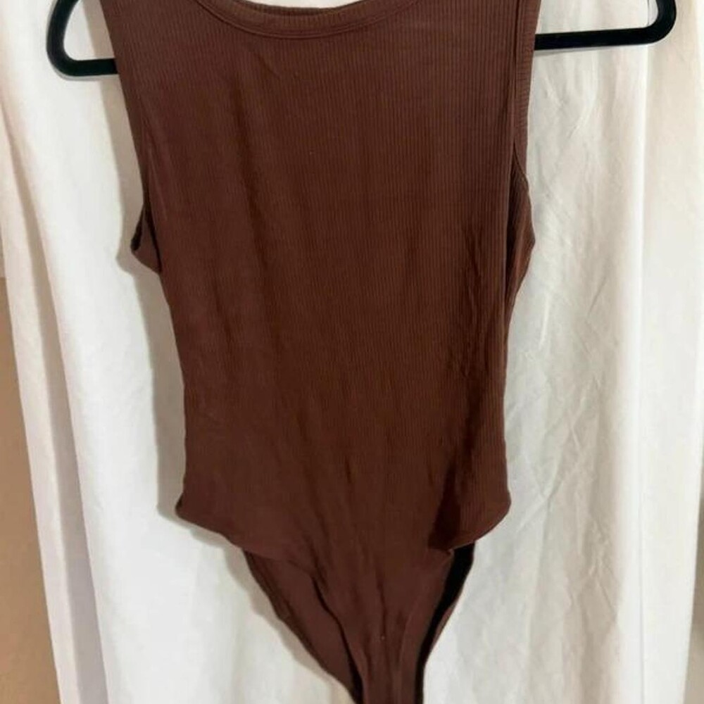 SHEIN Brown Ribbed Sleeveless Bodysuit XL